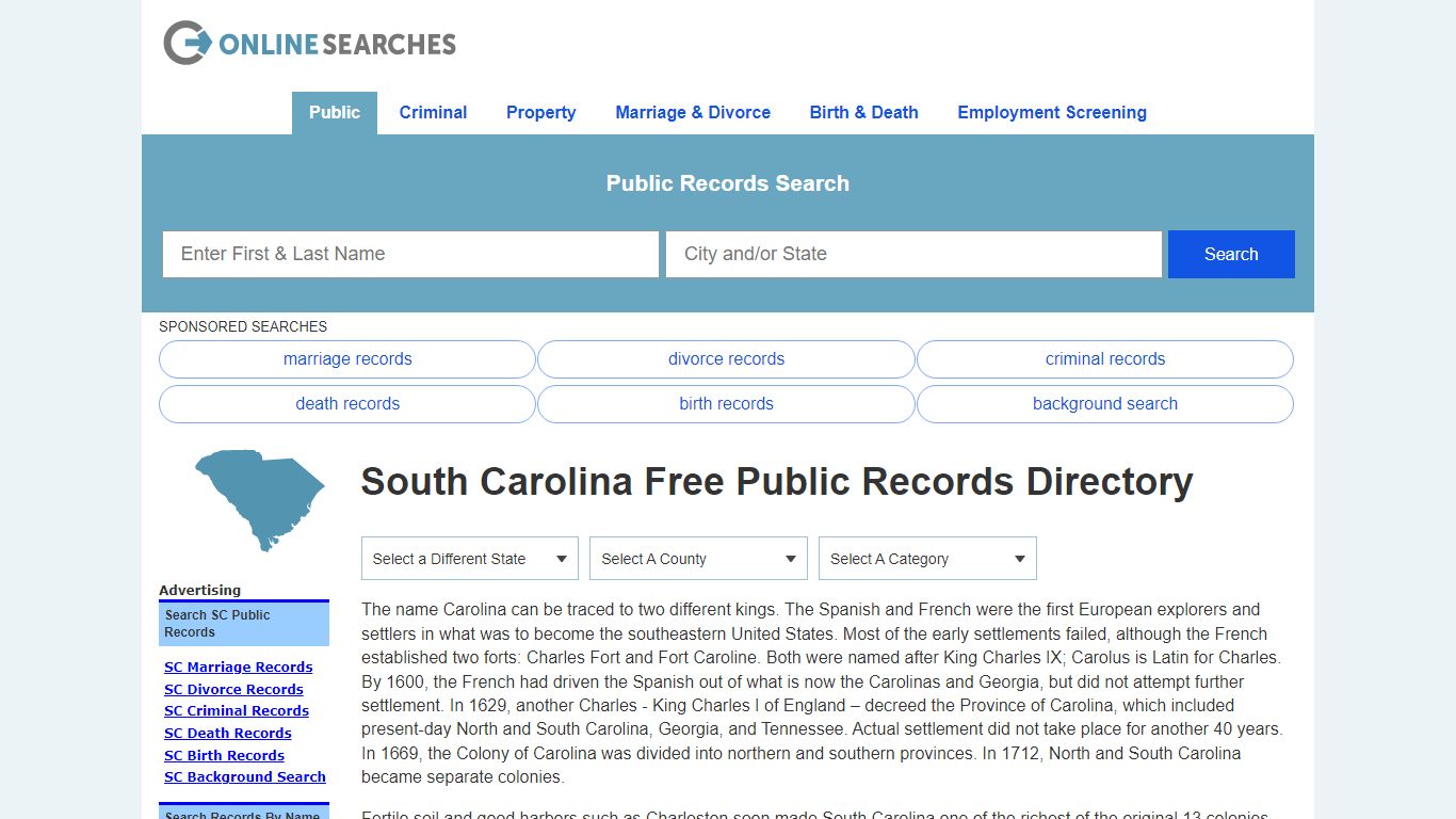 South Carolina Free Public Records Directory - OnlineSearches.com