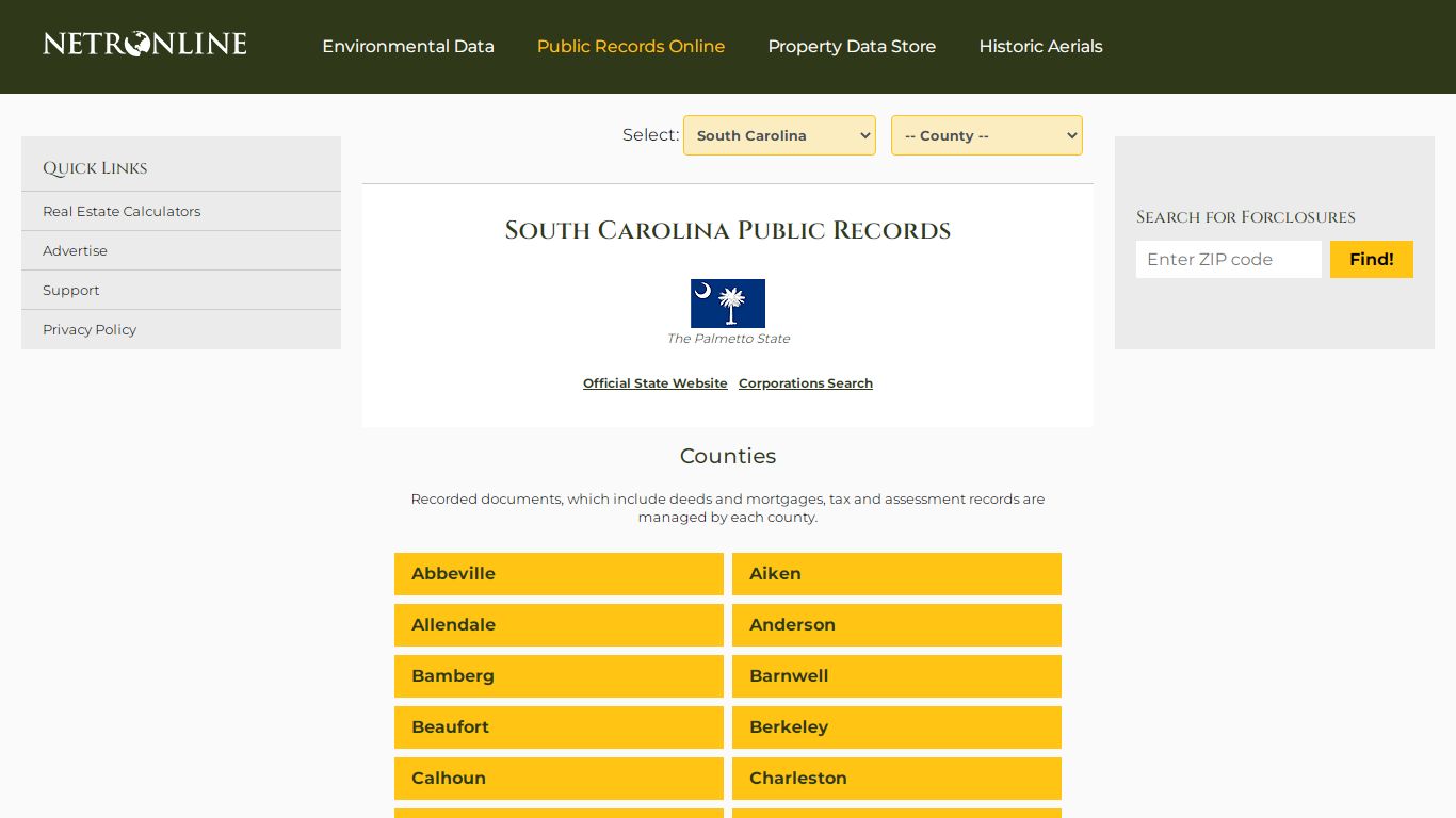 South Carolina Public Records Online Directory - NETROnline.com